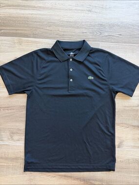 Lacoste Men's Black Polo Shirt with Green Crocodile Logo